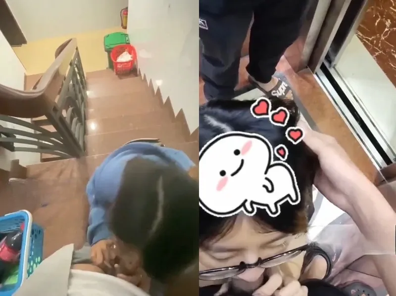 Em đang mút cây hàng thì thang máy có người vào, vừa hồi hộp vừa nứng